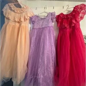 Elegant Lace and Tulle Dresses in Peach, Lavender, and Red